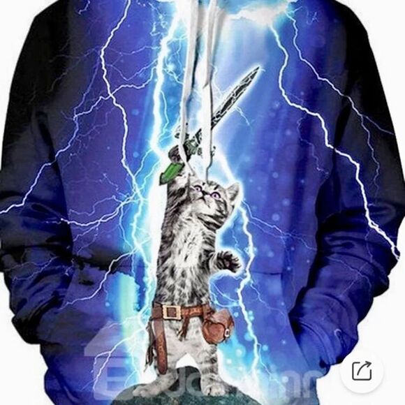 3D Lightning Graphic unisex Pullover Hoodie - Picture 3 of 8